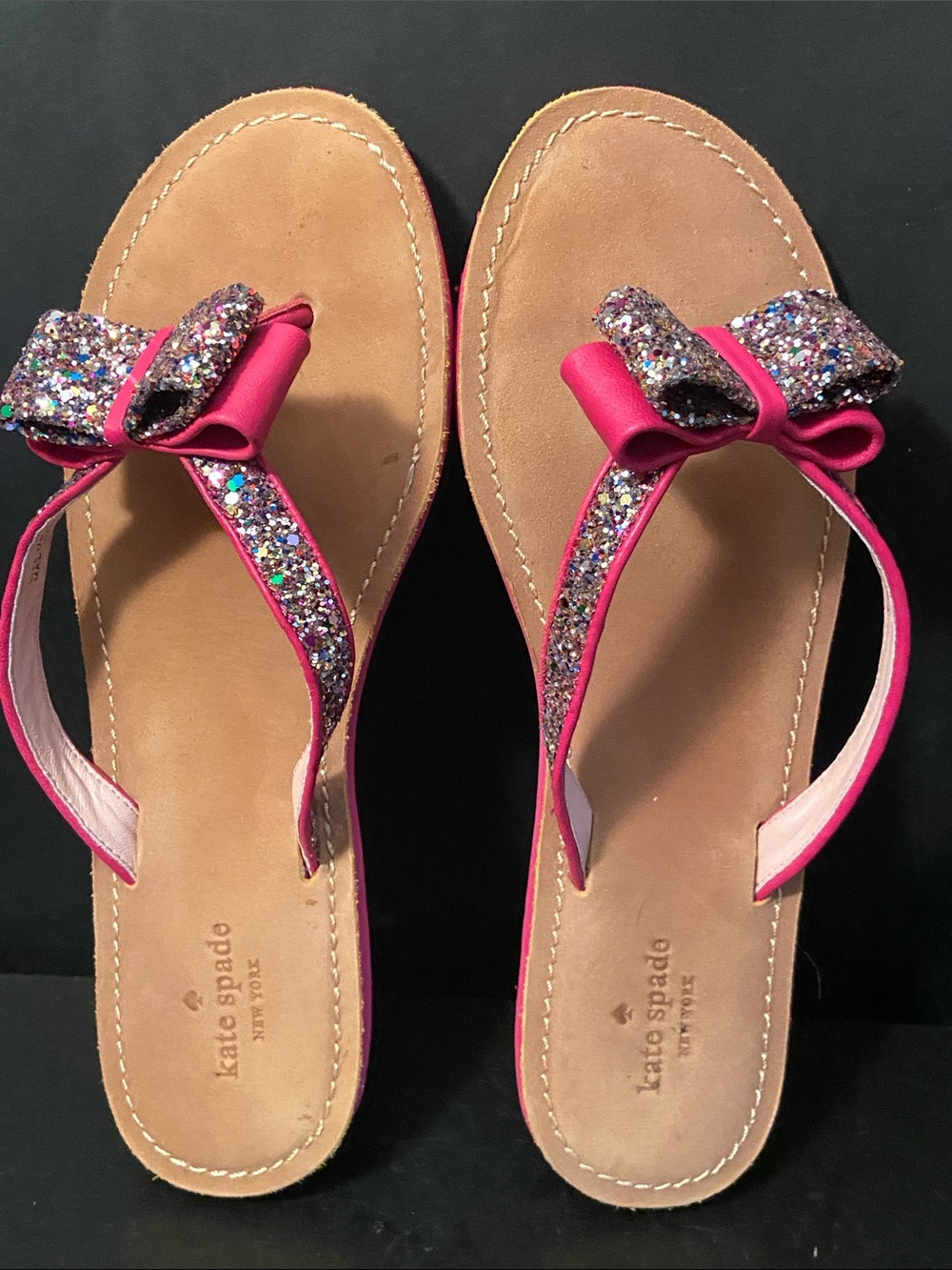 Kate Spade New York Icarda Glitter Bow Flip Flops Hot Pink Thong Sandals sz 11